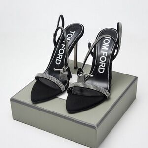 Tom Ford Crystal Embellished Slingback Heels – Black – Retail $1,990 – Full Set